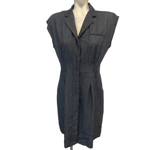 Sleeveless Gray Dress, Career Wear, Collared‎ Dress, Button Front, Casual